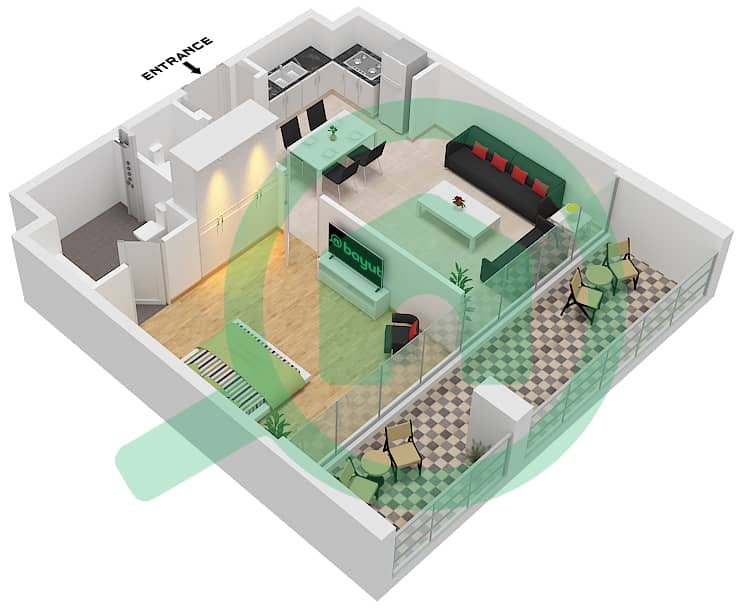 内斯巴 1区 - 1 卧室公寓类型B1 FLOOR 1,3-5,7戶型图 Type B1 Floor 1,3-5,7 interactive3D