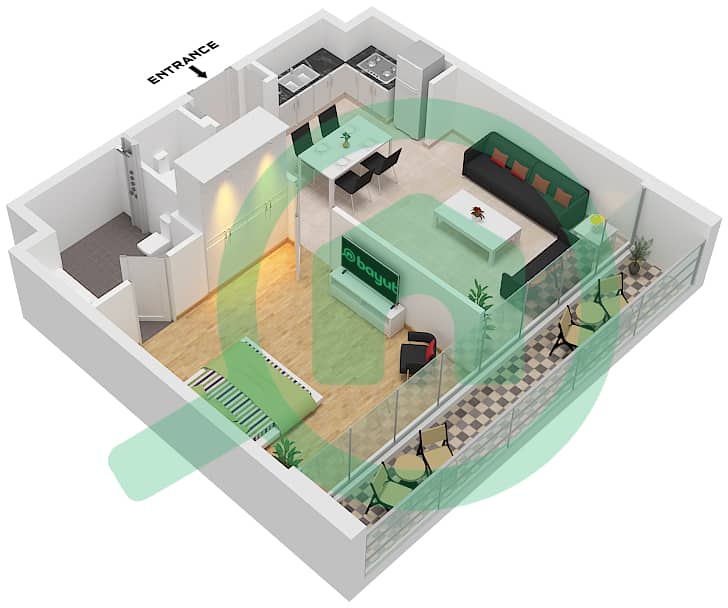 内斯巴 1区 - 1 卧室公寓类型B2 FLOOR 2-4,6戶型图 Type B2 Floor 2-4,6 interactive3D