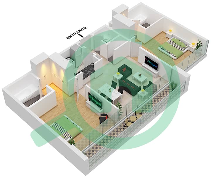 内斯巴 1区 - 2 卧室公寓类型A2 FLOOR 2-4戶型图 Type A2 Floor 2-4 interactive3D
