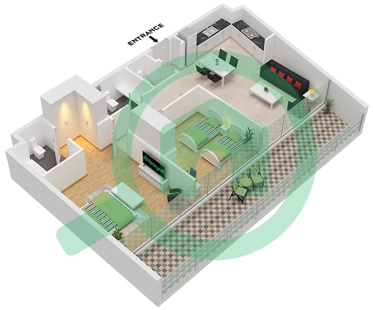 内斯巴 1区 - 2 卧室公寓类型B1 FLOOR 1,3-5戶型图 Type B1 Floor 1,3-5 interactive3D