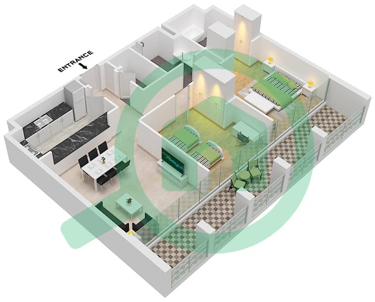 Nesba 1 - 2 Bedroom Apartment Type E2 FLOOR 2-4,6 Floor plan Type E2 Floor 2-4,6 interactive3D