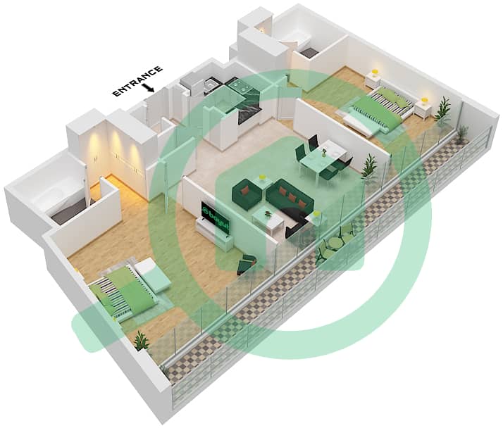内斯巴 1区 - 2 卧室公寓类型C1 FLOOR 1,3-5戶型图 Type C1 Floor 1,3-5 interactive3D