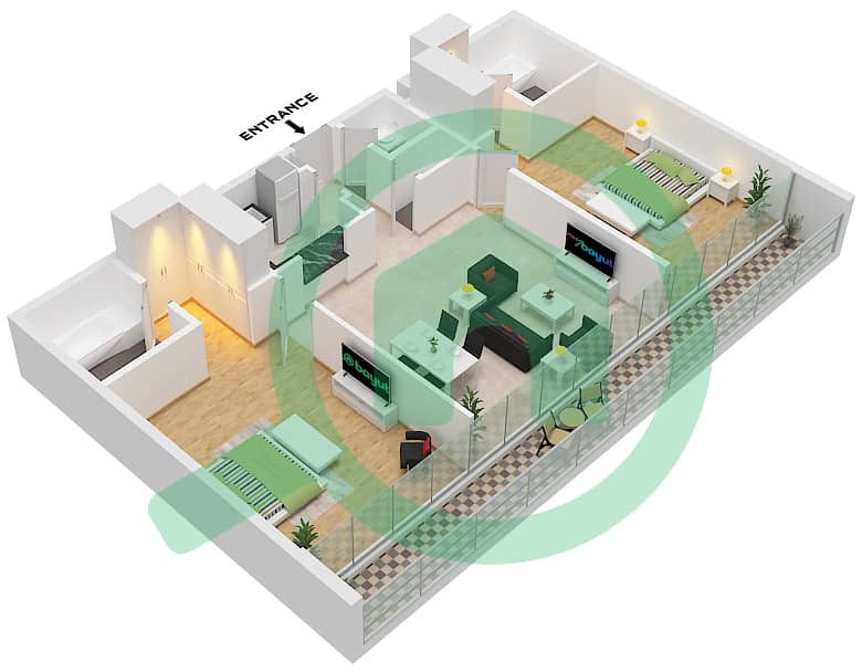 内斯巴 1区 - 2 卧室公寓类型D1 FLOOR 1,3-5,7戶型图 Type D1 Floor 1,3-5,7 interactive3D