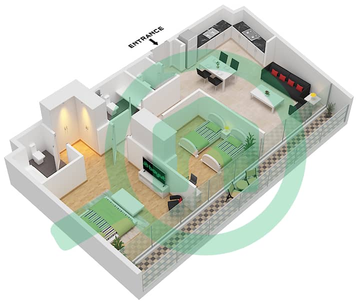 内斯巴 1区 - 2 卧室公寓类型B2 FLOOR 2-4戶型图 Type B2 Floor 2-4 interactive3D
