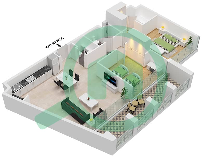 Несба 1 - Апартамент 2 Cпальни планировка Тип F1 FLOOR 1,3-5,7 Type F1 Floor 1,3-5,7 interactive3D