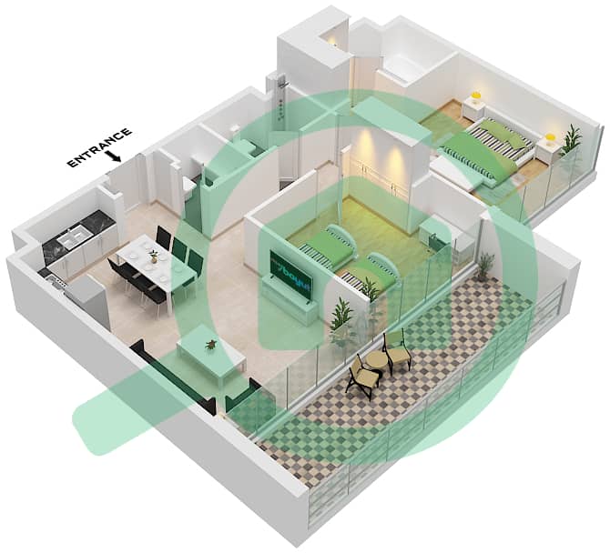 内斯巴 1区 - 2 卧室公寓类型G2 FLOOR 3-5,7戶型图 Type G2 Floor 3-5,7 interactive3D