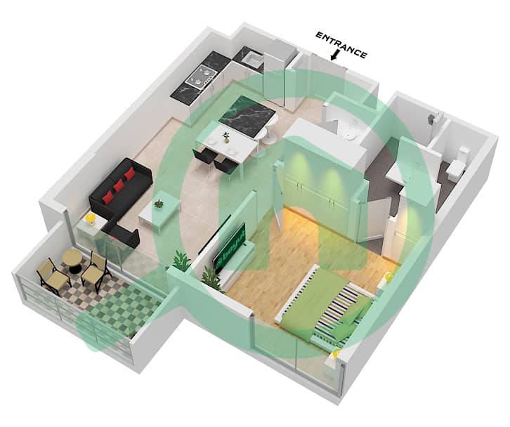 比佛利大道公寓 - 1 卧室公寓单位13 FLOOR 1戶型图 Unit 13 Floor 1 interactive3D