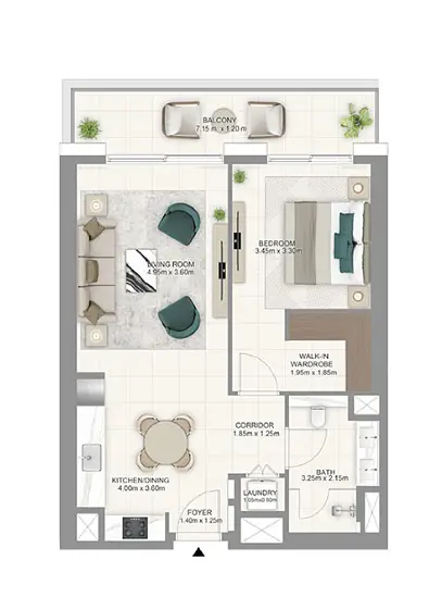1 BR floor plan