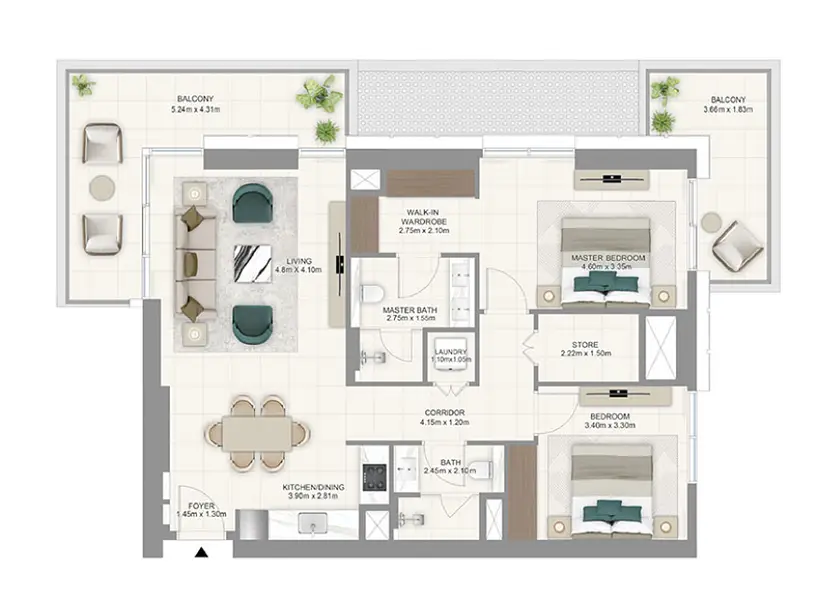 2 BR floor plan