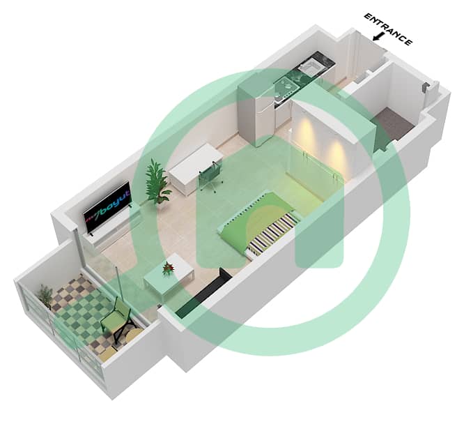 Беверли Бульвар - Апартамент Студия планировка Единица измерения 10 FLOOR TYPICAL Unit 10 Floor Typical interactive3D