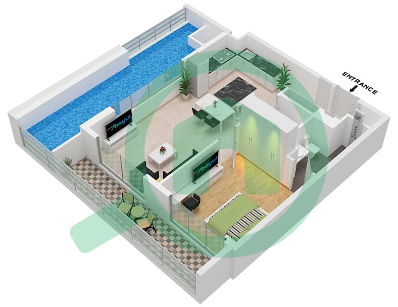 المخططات الطابقية لتصميم الوحدة 13 FLOOR TYPICAL شقة 1 غرفة نوم - بيفرلي بوليفارد Unit 13 Floor Typical interactive3D