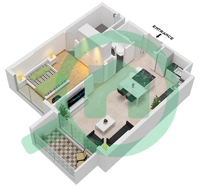 المخططات الطابقية لتصميم الوحدة 16 FLOOR TYPICAL شقة 1 غرفة نوم - بيفرلي بوليفارد Unit 16 Floor Typical interactive3D