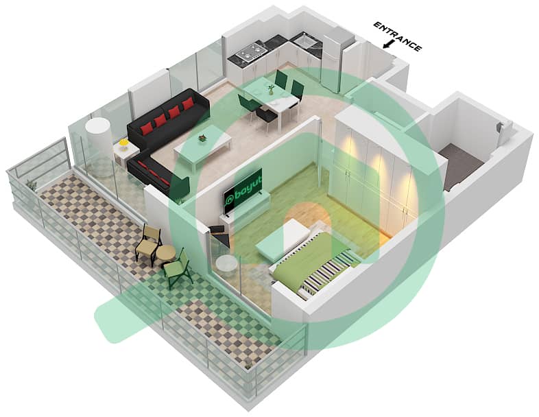艾琳综合大楼 - 1 卧室公寓类型／单位A.2 / UNIT 4 FLOOR 1戶型图 Type A.2 Unit 4 Floor 1 interactive3D