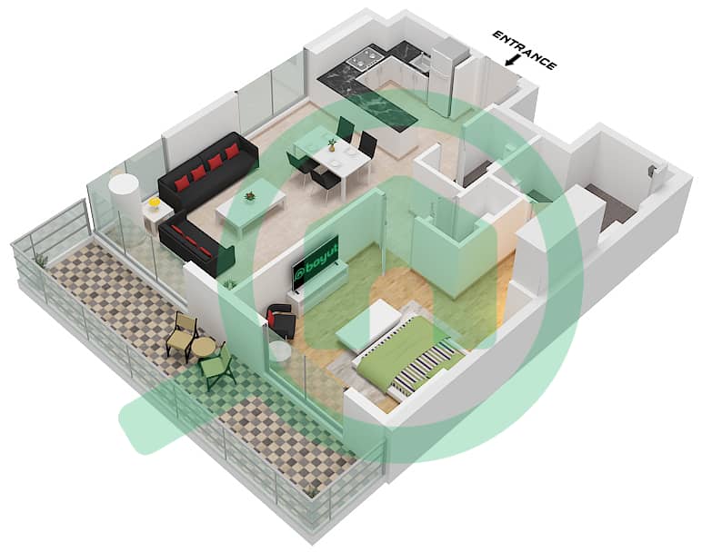艾琳综合大楼 - 1 卧室公寓类型／单位B.1 / UNIT 3 FLOOR 1戶型图 Type B.1 Unit 3 Floor 1 interactive3D