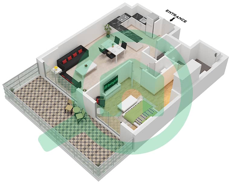 艾琳综合大楼 - 1 卧室公寓类型／单位B.3 / UNIT 13 FLOOR 1戶型图 Type B.3 Unit 13 Floor 1 interactive3D