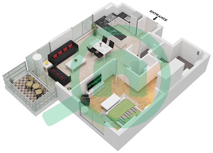 艾琳综合大楼 - 1 卧室公寓类型／单位B.4 / UNIT 3 FLOOR 2-11戶型图 Type B.4 Unit 3 Floor 2-11 interactive3D