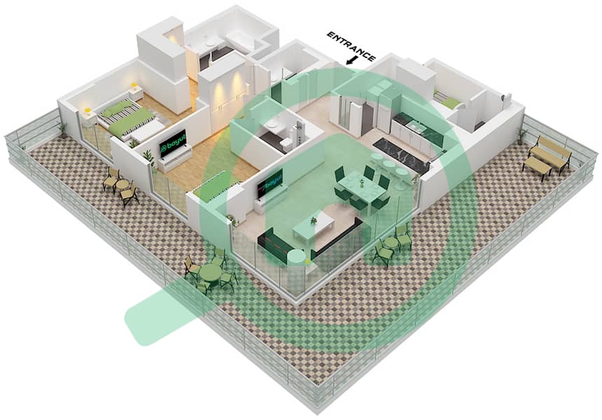 艾琳综合大楼 - 2 卧室公寓类型／单位A.1 / UNIT 10 FLOOR 1戶型图 Type A.1 Unit 10 Floor 1 interactive3D
