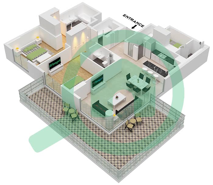 艾琳综合大楼 - 2 卧室公寓类型／单位A.2 / UNIT 10 FLOOR 2-7戶型图 Type A.2 Unit 10 Floor 2-7 interactive3D