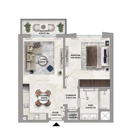 1 BR floor plan