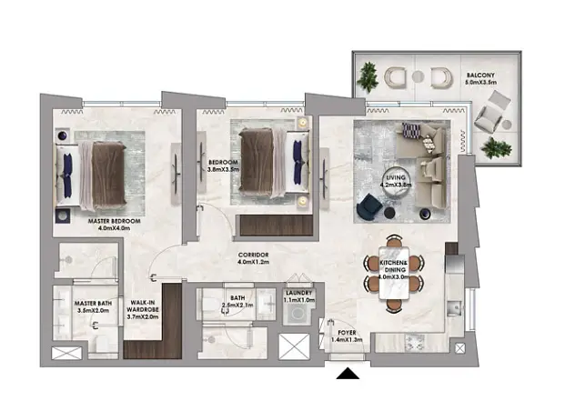 2 BR floor plan