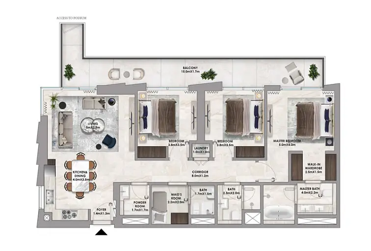 3 BR floor plan
