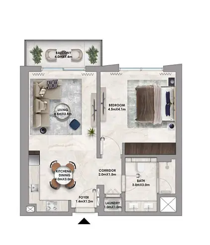 1 BR floor plan