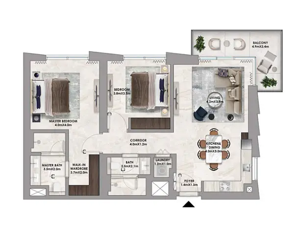 2 BR floor plan
