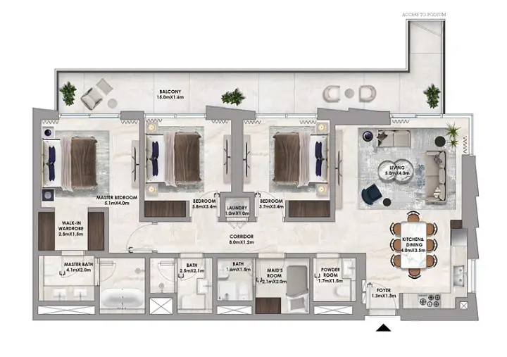3 BR floor plan