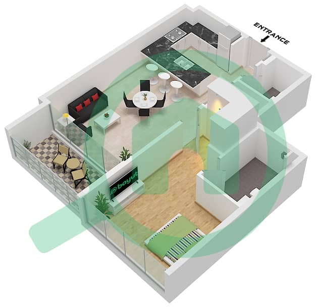 克里斯特马克公寓 - 1 卧室公寓类型／单位A / UNIT 01 FLOOR 4戶型图 Type A Unit 01 Floor 4
Unit 05 Floor 12-20
Unit 6 Floor 5-11 interactive3D