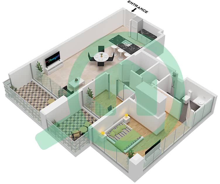 克里斯特马克公寓 - 1 卧室公寓类型／单位B / UNIT 06 FLOOR 4戶型图 Type B Unit 06 Floor 4
Unit 10 Floor 12-18
Unit 11 Floor 5-11 interactive3D