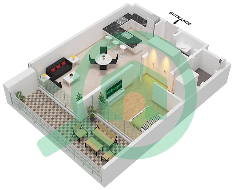 克里斯特马克公寓 - 1 卧室公寓类型／单位C / UNIT 01 FLOOR 5-20戶型图 Type C Unit 01 Floor 5-20 interactive3D