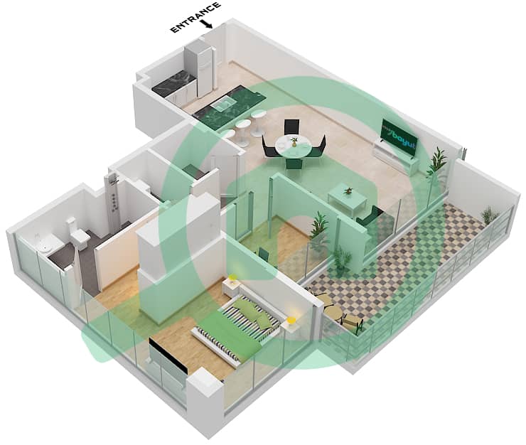 克里斯特马克公寓 - 1 卧室公寓类型／单位D / UNIT 02 FLOOR 5-11戶型图 Type D Unit 02 Floor 5-11 interactive3D