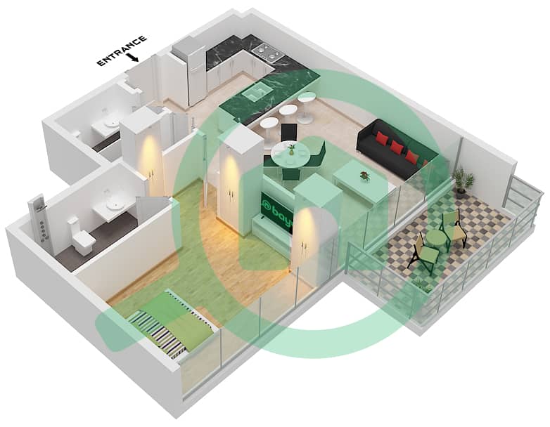 克里斯特马克公寓 - 1 卧室公寓类型／单位E / UNIT 05 FLOOR 5-11戶型图 Type E Unit 05 Floor 5-11 interactive3D