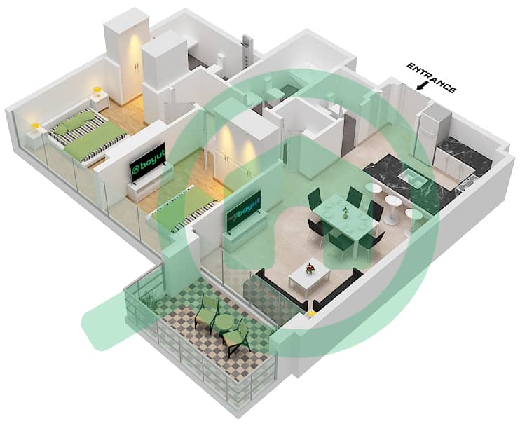 المخططات الطابقية لتصميم النموذج / الوحدة C / UNIT 05 FLOOR 4 شقة 2 غرفة نوم - ذا كريستمارك Type C Unit 05 Floor 4 
Unit 08 Floor 19,20
Unit 9 Floor 12-18
Unit 10 Floor 5-11 interactive3D
