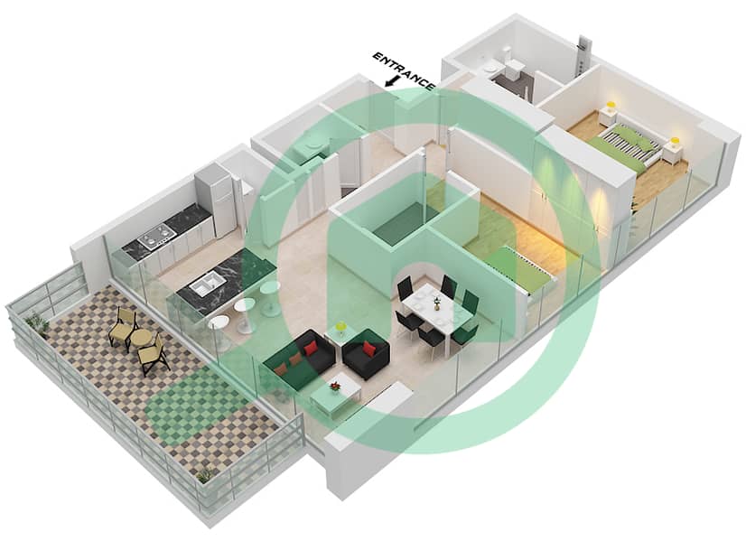 克里斯特马克公寓 - 2 卧室公寓类型／单位D / UNIT 03 FLOOR 5-11戶型图 Type D Unit 03 Floor 5-11 interactive3D