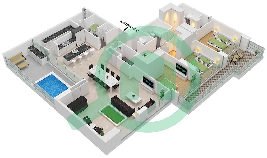 克里斯特马克公寓 - 3 卧室顶楼公寓类型C FLOOR 21戶型图 Type C Floor 21 interactive3D