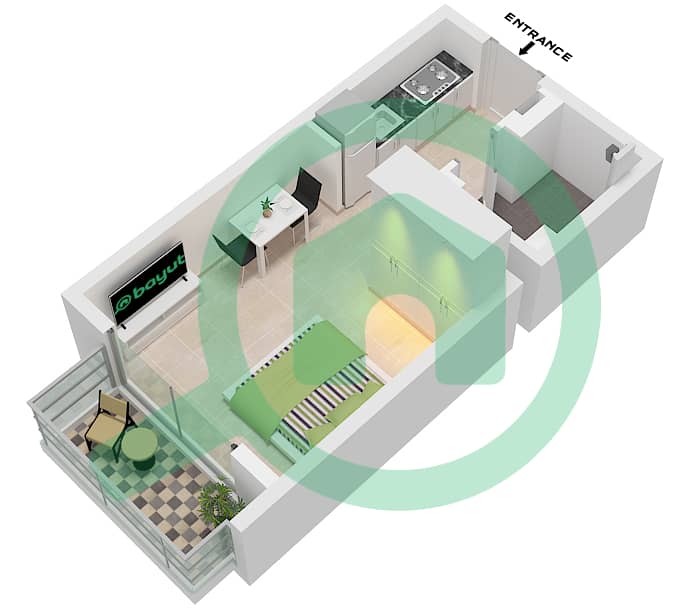 Rimal Residences - Studio Apartment Type/unit ST-C1/UNIT 19,24 FLOOR1-5 Floor plan Type ST-C1 Unit 19,24, Floor 1-5 interactive3D
