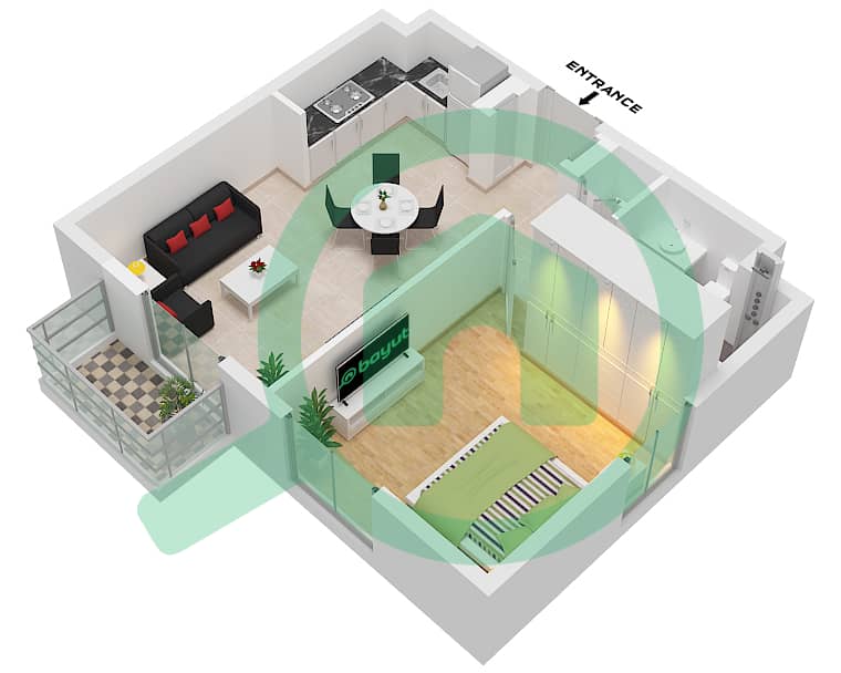 Rimal Residences - 1 Bedroom Apartment Type/unit 1E-1 / UNIT 30 FLOOR 1-5 Floor plan Type 1E-1 Unit 30 Floor 1-5 interactive3D