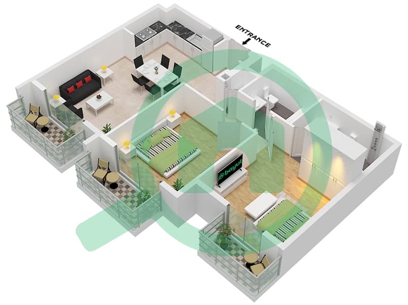 里玛尔公寓 - 2 卧室公寓类型／单位2A-2 / UNIT 37 FLOOR 2,4戶型图 Type 2A-2 Unit 37 Floor 2,4 interactive3D