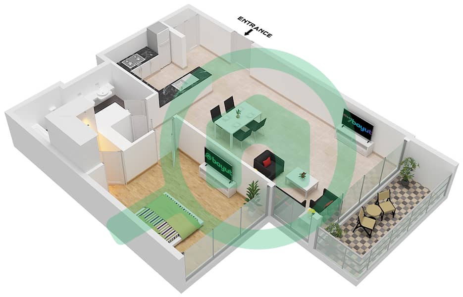 Golf Tower 2 - 1 Bedroom Apartment Type D Floor plan Type D interactive3D