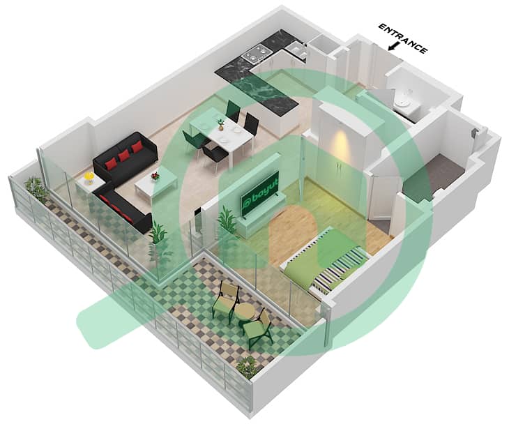 索巴一号大厦 A 座 - 1 卧室公寓类型／单位B / UNIT 2,4 FLOOR 12,18戶型图 Type B Unit 2,4 Floor 12,18,24,30,36,42,48 interactive3D