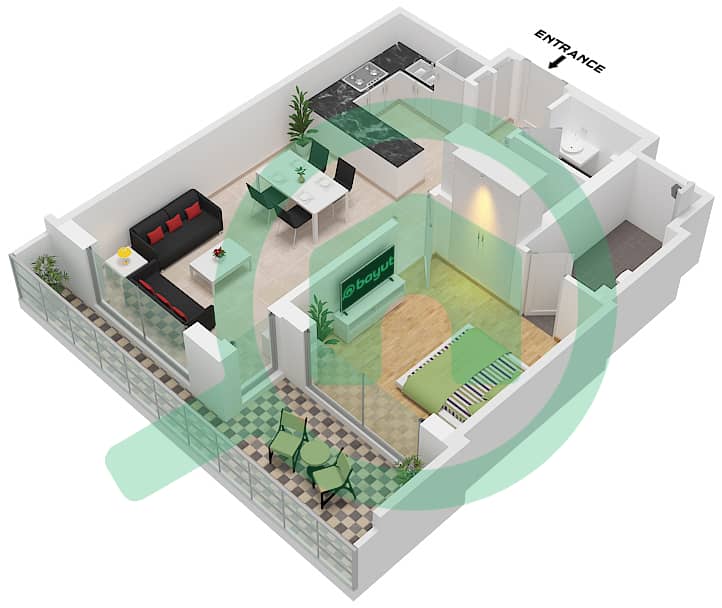 索巴一号大厦 A 座 - 1 卧室公寓类型／单位C / UNIT 2,4 FLOOR 13,19戶型图 Type C Unit 2,4 Floor 13,19,31,37,43 interactive3D