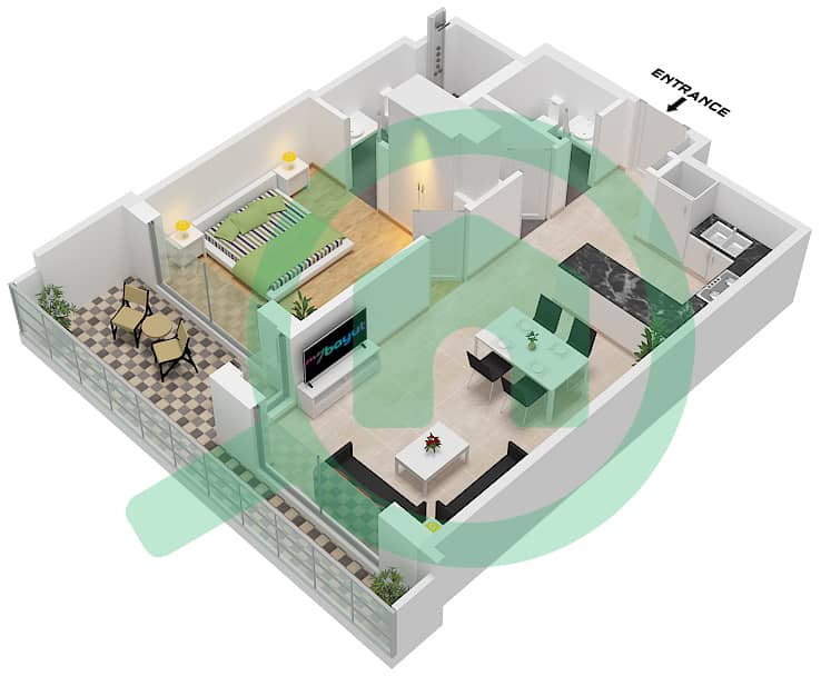 索巴一号大厦 A 座 - 1 卧室公寓类型／单位C VARIANT 1 / UNIT 3,5戶型图 Type C variant 1 Unit 3,5 Floor 13,19,31,37,43 interactive3D