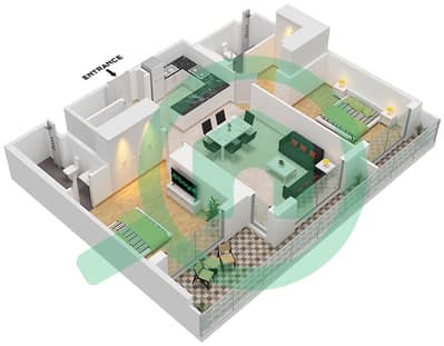 索巴一号大厦 A 座 - 2 卧室公寓类型／单位P / UNIT 9 FLOOR 13,19戶型图