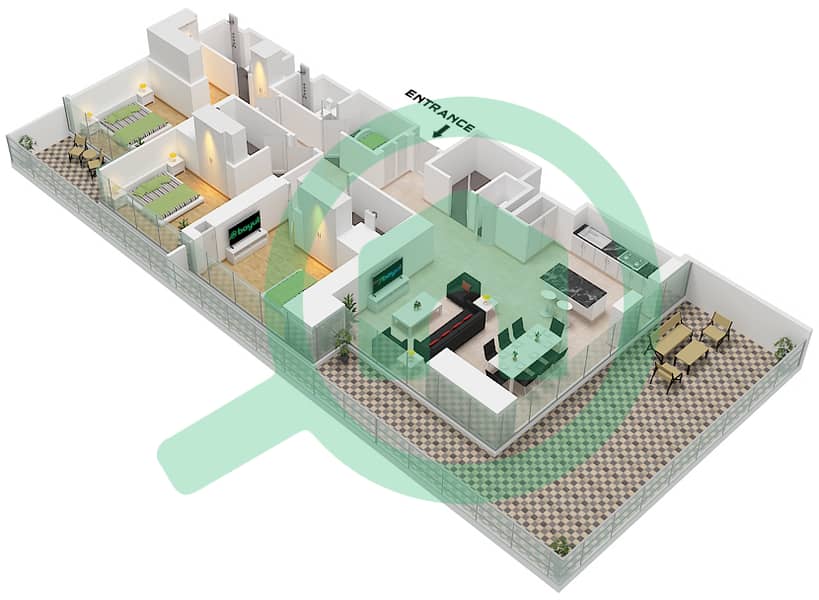 المخططات الطابقية لتصميم النموذج / الوحدة C / UNIT 6 FLOOR 12,24,36 شقة 3 غرف نوم - شوبا وان برج A Type C Unit 6 Floor 12,24,36,48 interactive3D