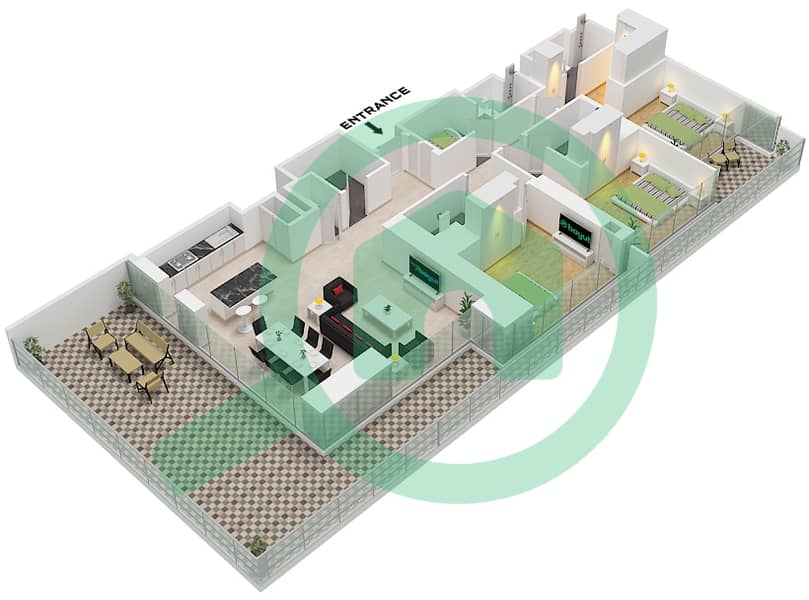 索巴一号大厦 A 座 - 3 卧室公寓类型／单位C VARIANT 1 / UNIT 7戶型图 Type C variant 1 Unit 7 Floor 18,30,42 interactive3D