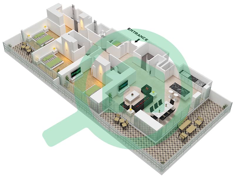 索巴一号大厦 A 座 - 3 卧室公寓类型／单位D VARIANT 1 / UNIT 6戶型图 Type D variant 1 Unit 6 Floor 18,30,42 interactive3D