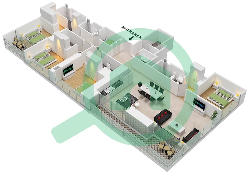 索巴一号大厦 A 座 - 4 卧室公寓类型／单位A/UNIT 6 FLOOR 8-11,20-23戶型图 Type A Unit 6 Floor 8-11,20-23,32-35,44-47 interactive3D