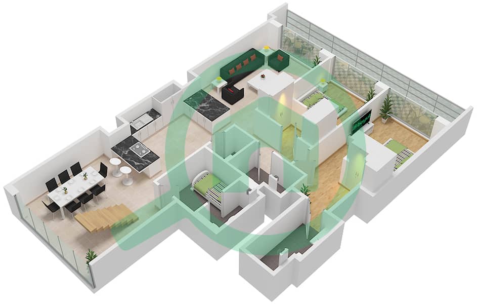 索巴一号大厦 A 座 - 2 卧室公寓类型／单位A/UNIT 14 FLOOR 10,19,22戶型图 Type A Unit 14 Lower Floor 10,19,22,31,34,43,46 interactive3D