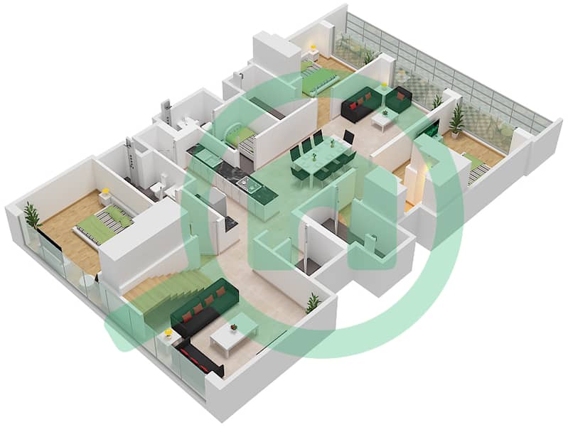 索巴一号大厦 A 座 - 4 卧室公寓类型／单位A/UNIT 15 FLOOR 10,19,22戶型图 Type A Unit 15 Lower Floor 10,19,22,31,34,43,46 interactive3D